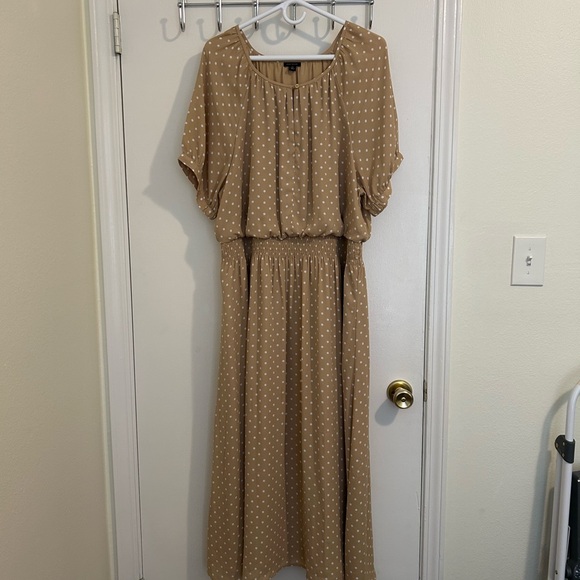 Ann Taylor Dresses & Skirts - Ann Taylor Tan Polka Dot Maxi Dress